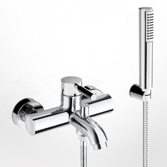 Μπαταρία Λουτρού Αναμεικτική La Torre New Tech 12019-100 Χρωμέ με Tηλέφωνο Anticalcare, Επίτοιχο Στήριγμα Τηλεφώνου και Άθραυστο Σπιράλ 1,5m